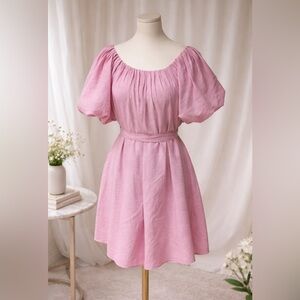 Endless Rose Pink Puff Sleeve Mini Dress Tie Waist Cottagecore Romantic NWT S